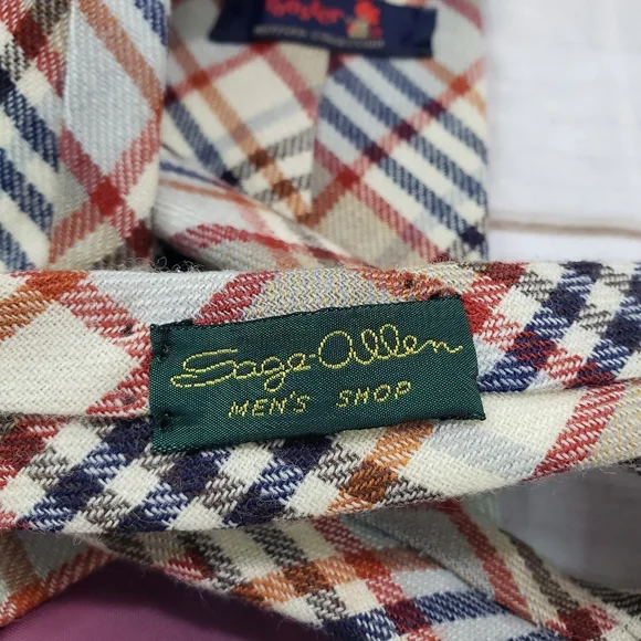 ๐SOLD๐Vintage Rooster Ruffler Collection Plaid Wool Tie Necktie Red Blue Beige - Picture 6 of 8